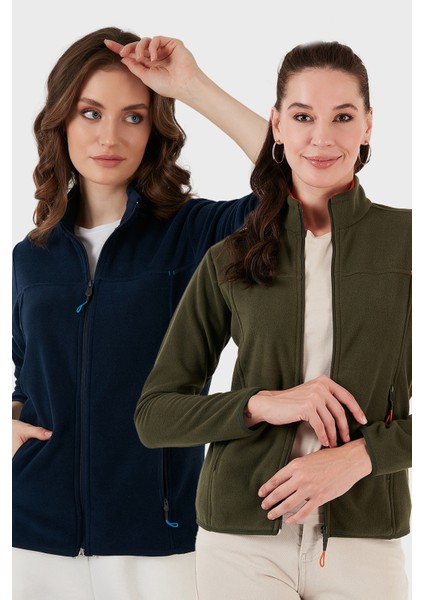 Slim Fit Anti-Pilling Tüylenme Yapmayan Fermuarlı Cepli Hırka 2' Li Paket Polar Bayan Polar 5907002S2