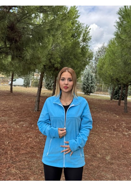 Kadın Kışlık Önü Fermuarlı Turkuaz Renk Polar Ceket fiyatları