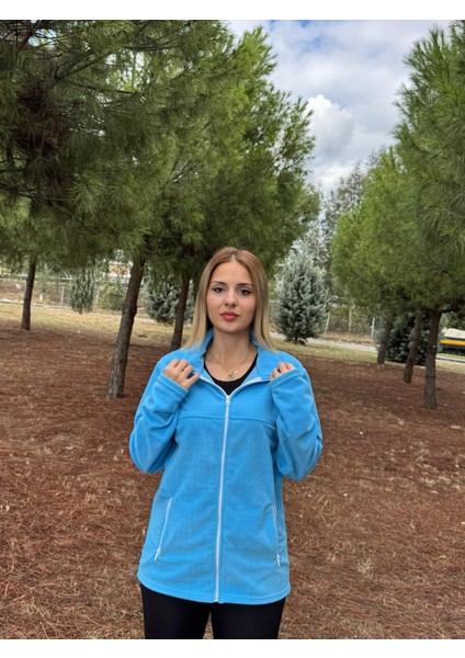 Kadın Kışlık Önü Fermuarlı Turkuaz Renk Polar Ceket fırsatları