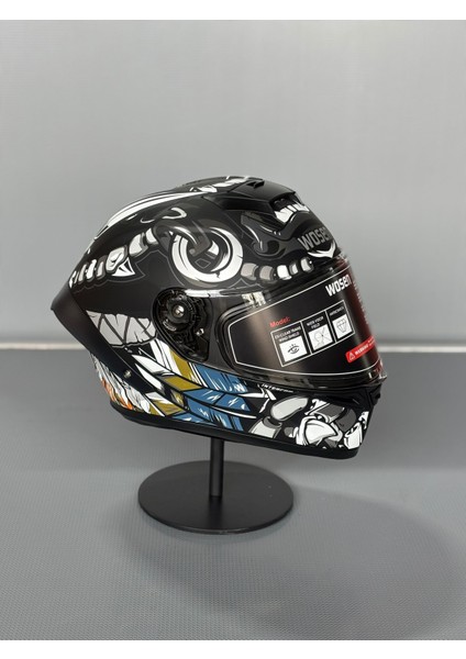 WS-602 Güneş Gözlüklü Full Face Kask (Şeffaf Vizörlü) Matt Black W5 (602)