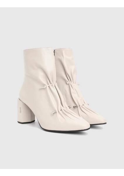 Moxy Hakiki Deri Krem Kadın Topuklu Bot