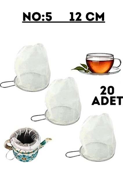 Torba Tül Demlik Çay Süt Kahve Süzgeç Yeniden Kullanılabilir Bitki Çaydanlık Süzgeç 20 Adet No:5