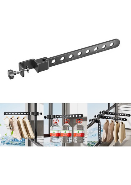 Portatif Ayarlanabilir Başlıklı Metal Elbise Askılıgı Kurutmalık Siyah AL5343