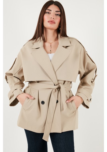Relaxed Fit Kruvaze Yaka Düğmeli Astarlı Trençkot Bayan Trençkot 6839580 modelleri
