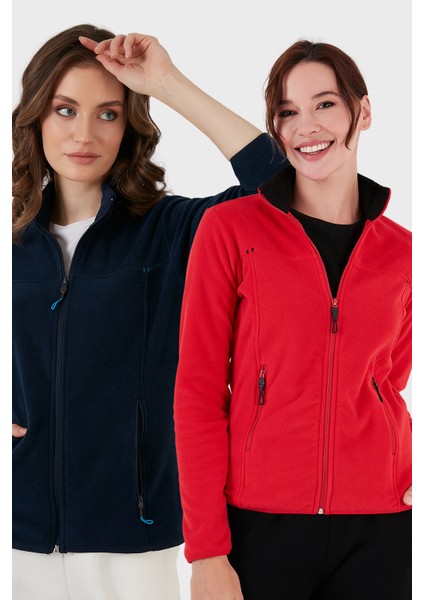 Slim Fit Anti-Pilling Tüylenme Yapmayan Fermuarlı Cepli Hırka 2' Li Paket Polar Bayan Polar 5907002S2