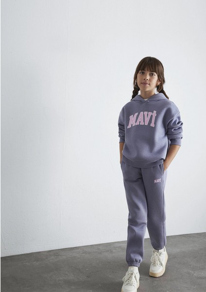 7610035-88095 Mavi Logo Baskılı Kapüşonlu Mor Sweatshirt fiyatları
