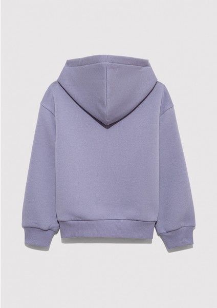 7610035-88095 Mavi Logo Baskılı Kapüşonlu Mor Sweatshirt fırsatları
