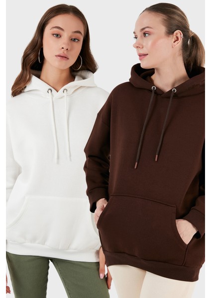 Regular Fit Pamuklu Kapüşonlu Yaka Şardonlu Kışlık 2'li Paket Sweat Bayan Sweat 5863854S2