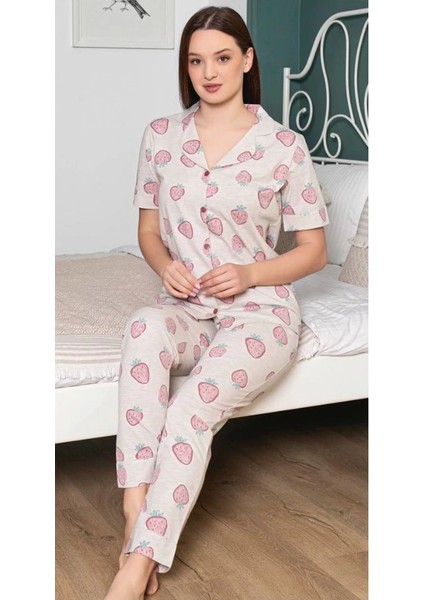 Alissa 6251 Kadın Çilek Desenli Patlı Pijama Takımı
