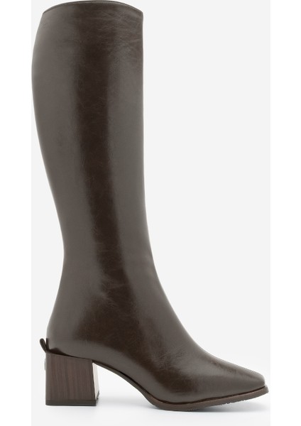 Kadın Küt Burun Fermuarlı Kalın Topuklu Çizme Lusso Kahve modelleri