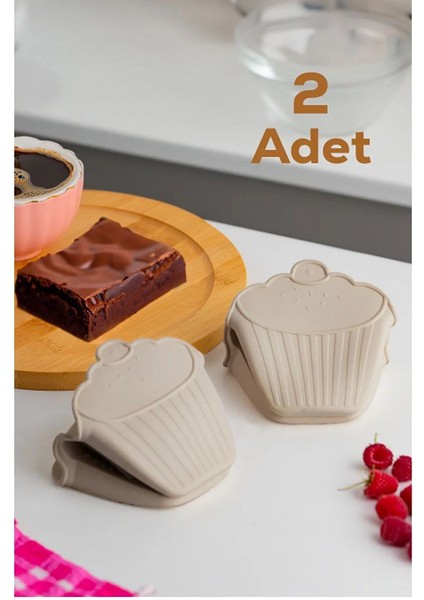 2 Adet Silikon Yanmaz Yapışmaz Isı Geçirmez Fırın Eldiveni Tutacak