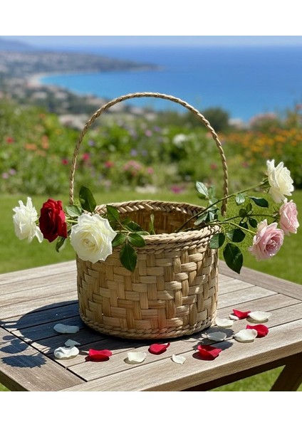 El Yapımı Askılı Hasır Çiçek Aranjmanı