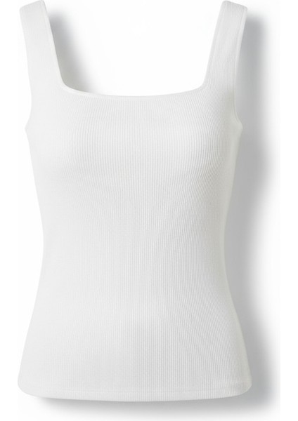 Kadın Kare Yaka Askılı Beyaz Triko Bluz – Basic Casual Regular Fit Yazlık Üst fiyatları