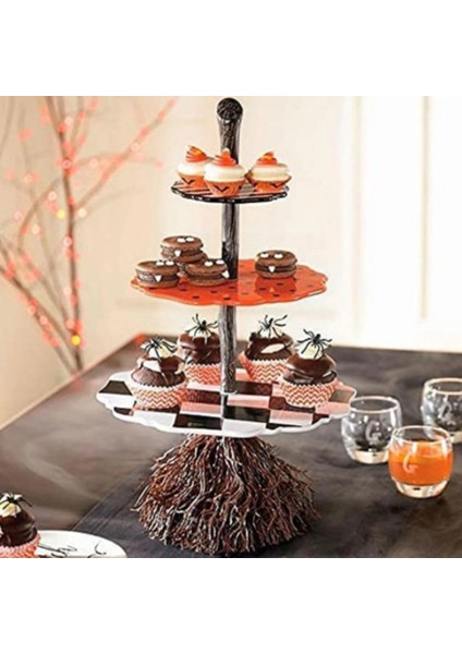 Santkuee Cadılar Bayramı Sevimli Süpürge Aperatif Kase Rafı, 3 Katmanlı Ahşap Kek Rafı, Tatlı Tabağı Büyük Kapasiteli Ev Masaüstü Depolama Rafı (Yurt Dışından) fiyatları