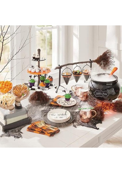 Santkuee Cadılar Bayramı Sevimli Süpürge Aperatif Kase Rafı, 3 Katmanlı Ahşap Kek Rafı, Tatlı Tabağı Büyük Kapasiteli Ev Masaüstü Depolama Rafı (Yurt Dışından) modelleri