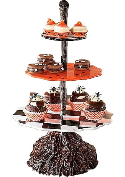 Santkuee Cadılar Bayramı Sevimli Süpürge Aperatif Kase Rafı, 3 Katmanlı Ahşap Kek Rafı, Tatlı Tabağı Büyük Kapasiteli Ev Masaüstü Depolama Rafı (Yurt Dışından) fırsatları