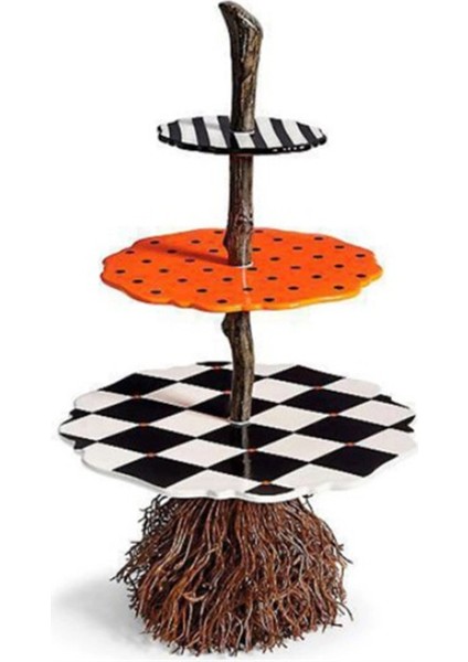 Santkuee Cadılar Bayramı Sevimli Süpürge Aperatif Kase Rafı, 3 Katmanlı Ahşap Kek Rafı, Tatlı Tabağı Büyük Kapasiteli Ev Masaüstü Depolama Rafı (Yurt Dışından) indirimleri