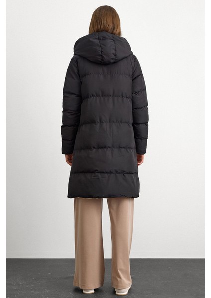 Kapüşonlu Iki Renkli Çift Taraflı Şişme Mont Siyah-Taş 5371