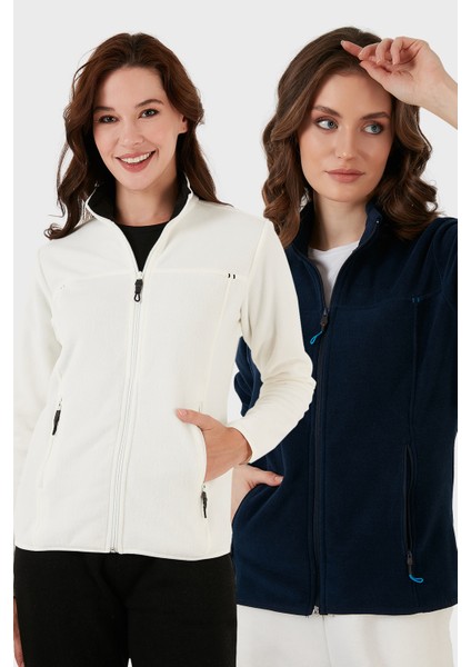Slim Fit Anti-Pilling Tüylenme Yapmayan Fermuarlı Cepli Hırka 2' Li Paket Polar Bayan Polar 5907002S2