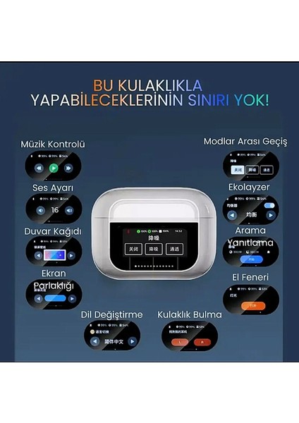 Anc / Enc Özellikli Dokunmatik Ekranlı Yüksek Kalite Stereo Bluetooth Kulaklık Tüm Telefonlara Uyumlu modelleri