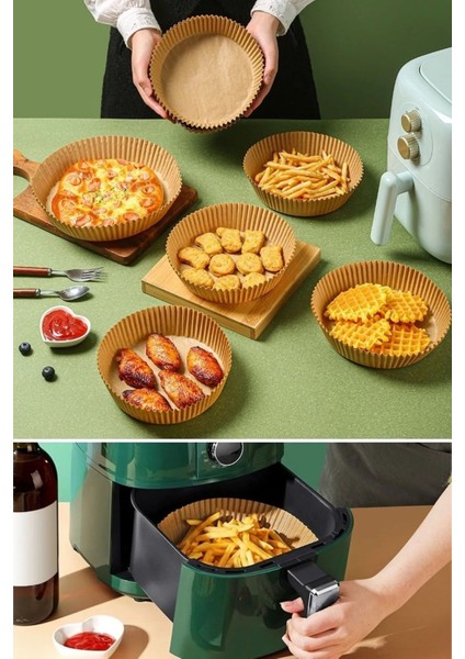2'li Set 50 Adet AirFryer Yağsız Pişirme Kağıdı Silikon 7 Gözlü Hava Fritözü Muffin Kek Çörek Kalıbı fırsatları