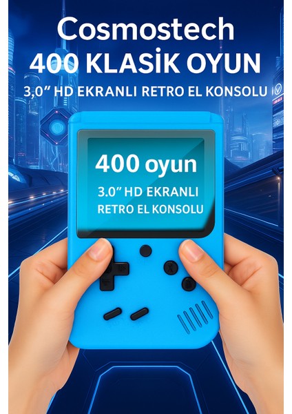 Retro El Konsolu – 400 Oyun, Tv Bağlantılı, 2 Kişilik, 3inç” Ekranlı Taşınabilir Mini Oyun Konsolu Beyaz