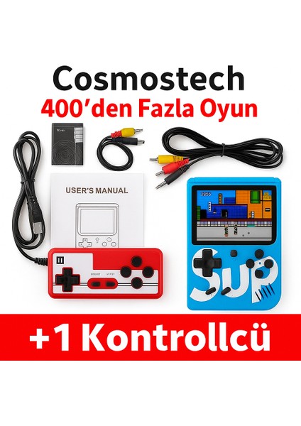 Retro El Konsolu – 400 Oyun, Tv Bağlantılı, 2 Kişilik, 3inç” Ekranlı Taşınabilir Mini Oyun Konsolu Beyaz