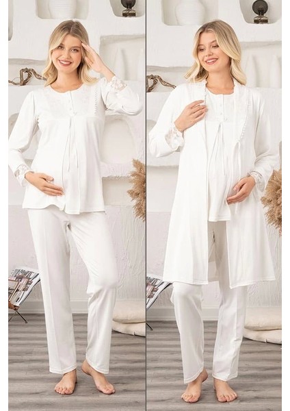 Bone 5905 Kadın Lohusa Viskon Klasik 3'lü Pijama Takımı