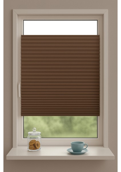 Kahve Rengi Katlanabilir Plise Perde, Cam Balkon Perdeleri, Ofis Perdeleri, Pvc Pencere Perdeleri