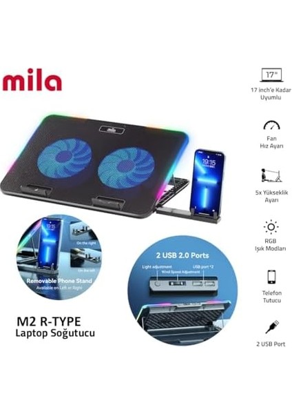 Mila Serisi M2 R-Type Rgb Işıklı, 2 Büyük Fan, Telefon,2 USB Soğutucu modelleri