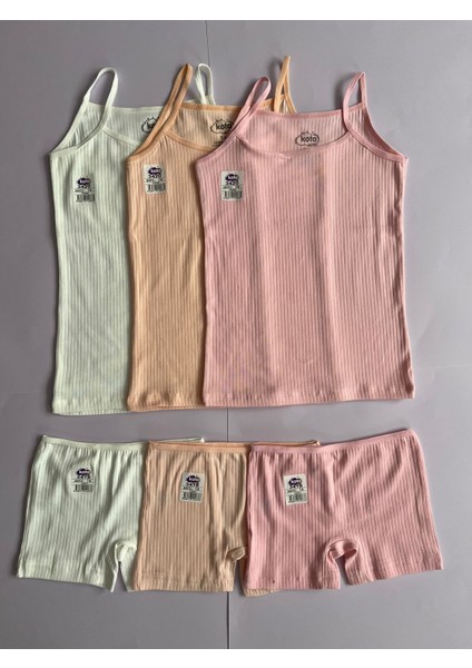 Kız Çocuk Atlet- Şort 3 Adet Atlet 3 Adet Şort Fitilli Ip Askılı Atlet - Şort Takım ( 6 PARÇA )