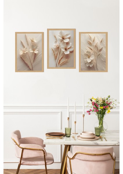 🌾 Sade Çiçekler Temalı 3’lü Tablo Seti (Çerçevesiz) Uv Baskılı Mdf CRVS1039 13 x 17 fırsatları
