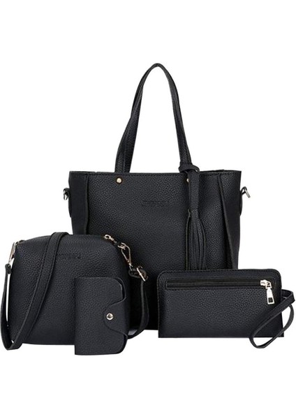 Yaz Yeni 4'lü Paket Kadın Cüzdan ve Çanta Seti Düz Renk Pu Deri Satchel Çanta Omuz Çantası Çanta Trendy Basit Mektup Çanta (Yurt Dışından)