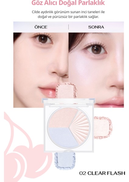 İnci Işıltıları İçeren Aydınlatıcı Paleti PERIPERA V Highlighter Ad (002 Clear Flash)