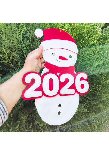 2026 Yılbaşı Kardan Adam Kapı Ve Duvar Süsü - Keçe Dekoratif Yeni Yıl 35 cm x 27 cm