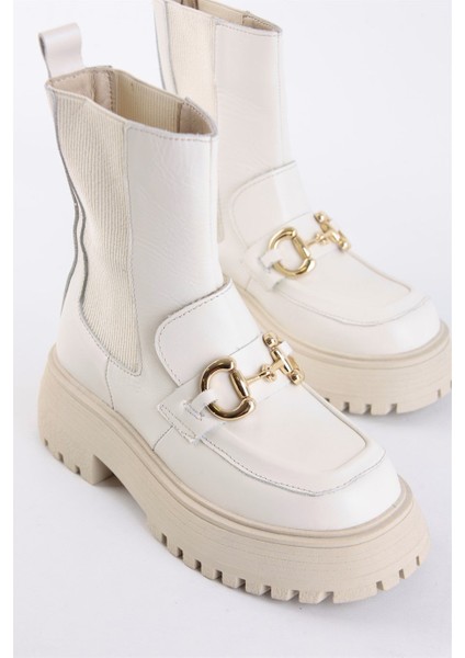 Mickey Bej Hakiki Deri Kalın Tabanlı Kadın Bot