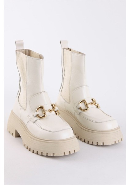 Mickey Bej Hakiki Deri Kalın Tabanlı Kadın Bot