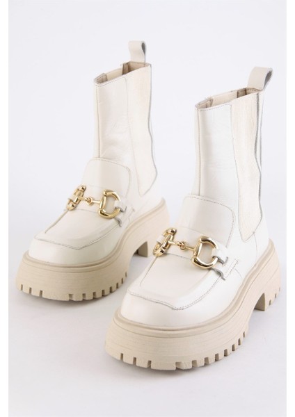 Mickey Bej Hakiki Deri Kalın Tabanlı Kadın Bot