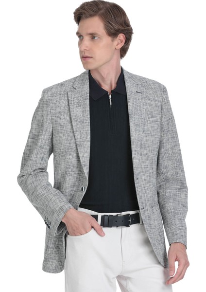 Lacivert Slim Fit Mono Yaka Casual Ceket