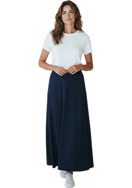 Kadın Beli Lastikli Yanlardan Divet Detaylı Kalın Kışlık Etek