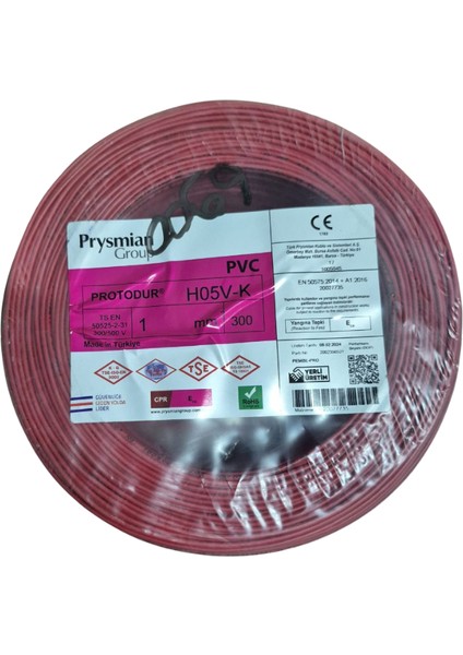 Prysmıan 20027735 H05V-K (Nyaf) 300/500V 1 Kırmızı (300 Metre)