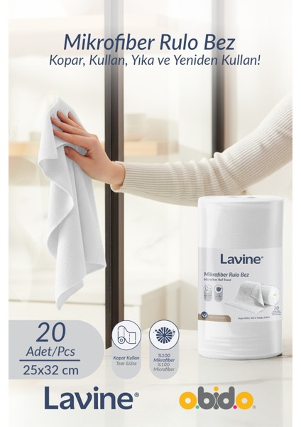 (20'li Rulo) Lavine Çok Amaçlı %100 Mikrofiber Temizlik Bezi "beyaz" 25x32 Büyük Ebat Kopart Kullan fiyatları