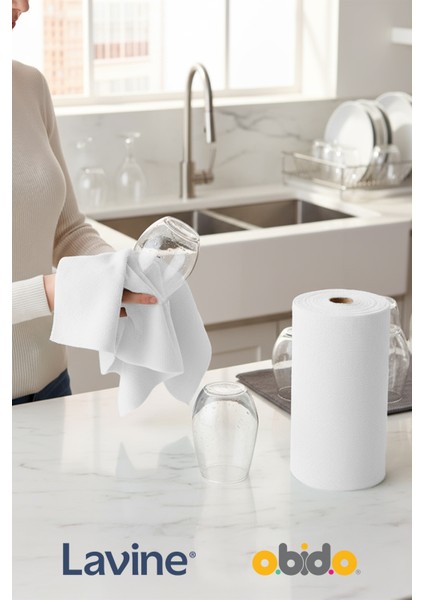 (20'li Rulo) Lavine Çok Amaçlı %100 Mikrofiber Temizlik Bezi "beyaz" 25x32 Büyük Ebat Kopart Kullan