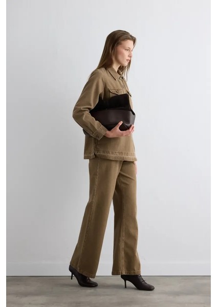 Yakalı Denim Gömlek - Kahverengi fiyatları