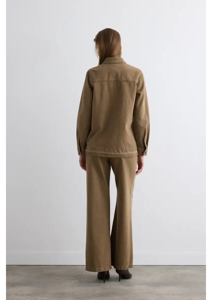 Yakalı Denim Gömlek - Kahverengi indirimleri