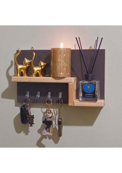 Kapı Önü Anahtarlık Askısı Ahşap Dekoratif Orijinal Çam Raflı Anahtar Askılığı