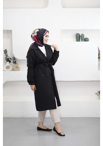 40107 Şal Yaka Dört Düğmeli Apoletli Trençkot