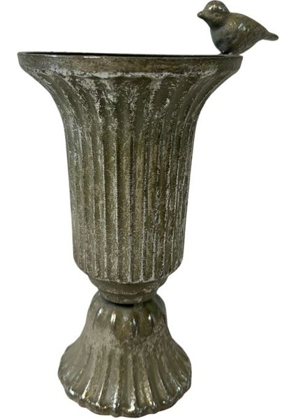 9068 Kuş Figürlü Gümüş Eskitme Vintage Metal Vazo / Saksı fiyatları
