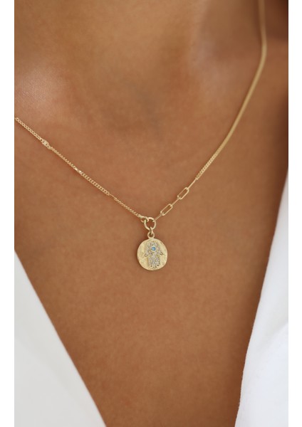 Zarif Hamsa Figürlü Taş Işlemeli 14 Ayar Altın Kolye fiyatları