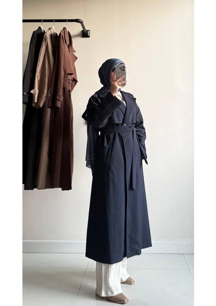 4175 Şal Yaka Apoletli Kuşaklı Aerobin Astarlı Trençkot